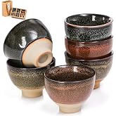 Eorbow 6 Pack 2oz Ceramic Tea Sake Cups, Handcrafted Chinese Kungfu Tea Cup, Japanese Sake Cup Set, Small Tea Cup for Soju Shot, Matcha, Saki, Asian Tea Accessories, 6 Colors