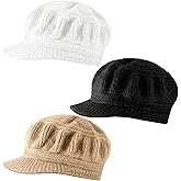 Mepase 3 Pieces Women Warm Hat for Winter Slouchy Beanie Cap with Visor Knitted Newsboy Hats for Women Ski Snow