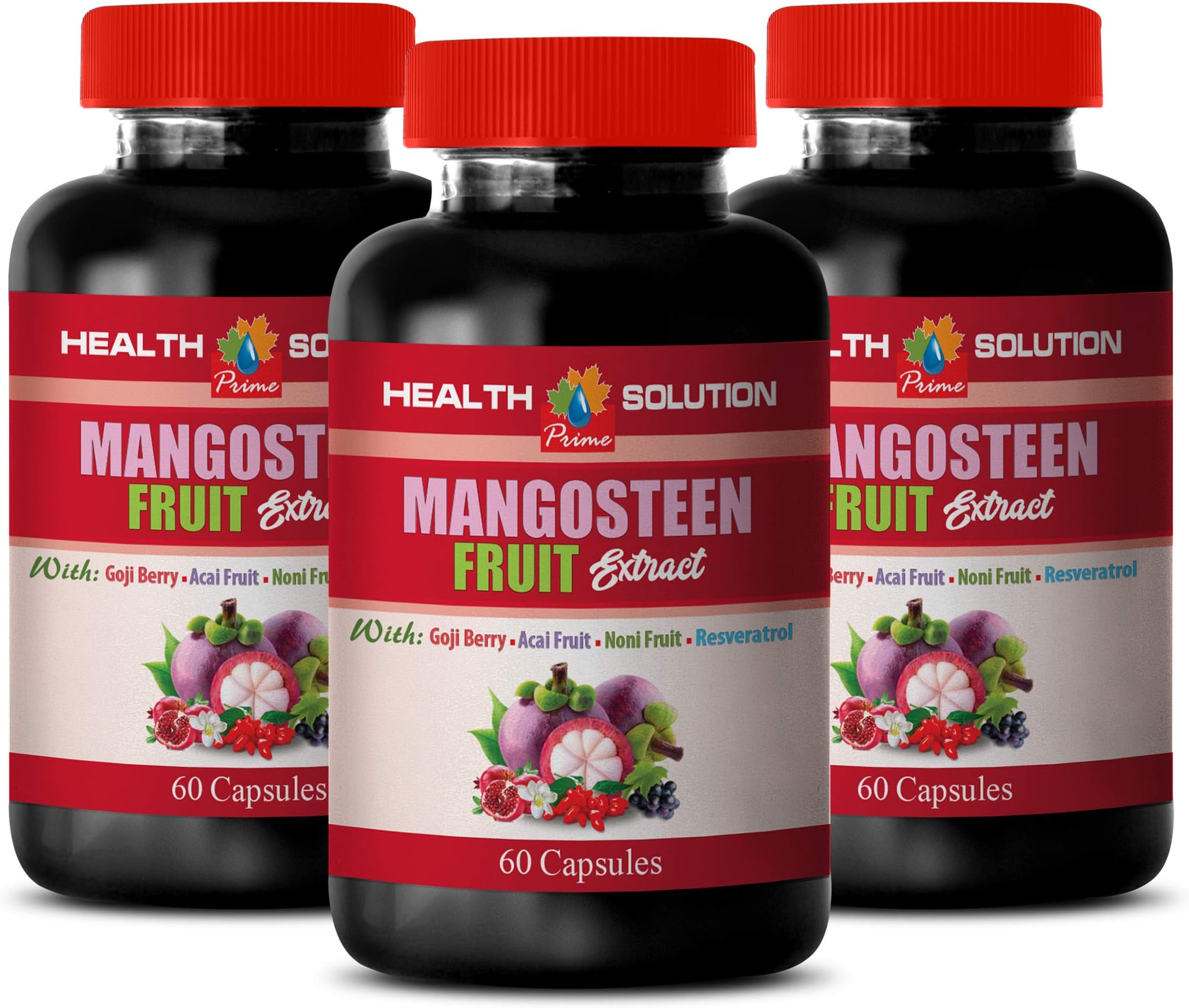 Brain and Memory Power Boost - Mangosteen Fruit Extract Complex with RESVERATROL, ACAI Fruit, Pomegranate, NONI Fruit, Goji Berry - Goji Berry Capsules Weight Loss - 3 Bottles 180 Capsules