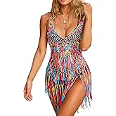 Ekouaer Beach Swimsuit Cover Up Women Crochet Bikini Coverups Summer Pool Swimwear Tassel Dress