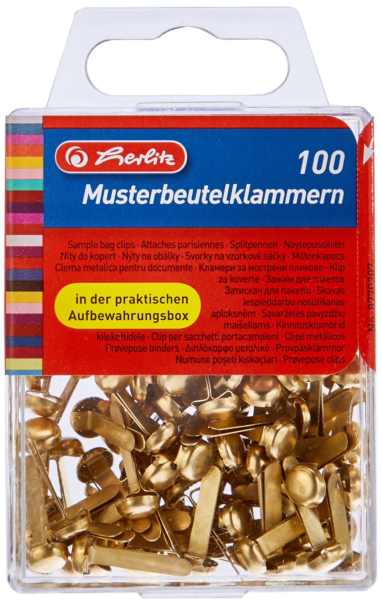 Herlitz Sample Bag Clip, Flat Top, in Hanging Box, Metal 100 Stück