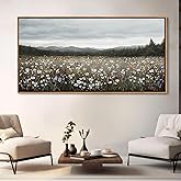 HGUAOA Vintage Landscape Wall Art for Bedroom and Living Room - Large Floral Artworks Farmhouse Wall Decor - Framed Neutral Nature Pictures - Above Bed Wall Decor with Mountain Scenery 24×48IN
