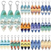 Bucherry 36 Pcs Beach Summer Party Favors Keychain Gifts Bulk Wooden Surfboard Sea Turtle Coconut Tree Christian Religious Key Ring for Hawaiian Luau Florida Bahamas Souvenirs Supplies