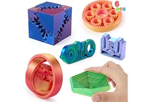 JOYIN 6PCS 3D Printed Fidget Toys, Spin Fractal Click Gear Fidget Toy, Metallic Color 3D Printed Fidget Toy for Favors ADHD, Autism, Kids&Adults, Party Favors, Desktop Deco Gift