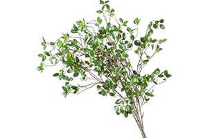 Ollain 43" Artificial Greenery Stems Plants Faux Leaf Green Eucalytus Branches Ficus Twig Fern Fake Green Bushes Shrubs for Home Party Wedding Decoration (4 Pack)