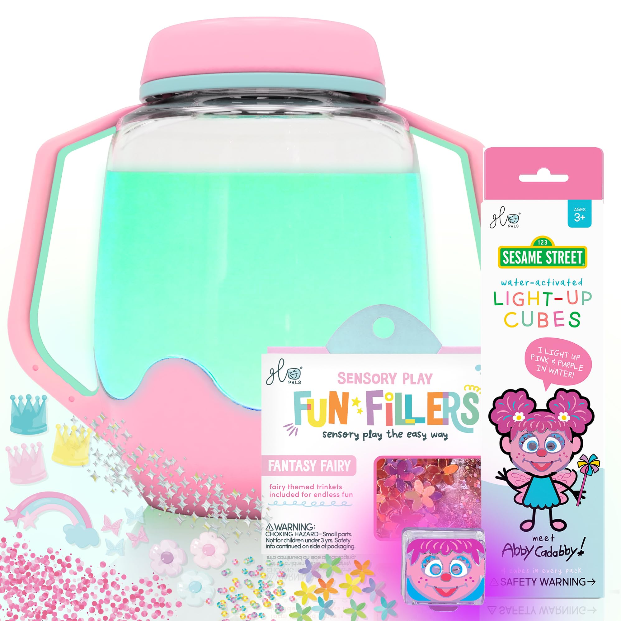Photo 1 of Glo Pals Play Pack Bundle with Sensory Play Jar, Water-Activated Light-Up Cubes, and Fun Fillers - Sensory Toys for Toddlers - Sensory Toy Kit with Light Up Cubes for Bathtub - Abby Cadabby