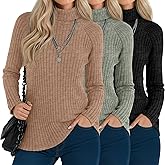 Velvelhall 3 Pack Women's Long Sleeve Turtleneck Sweaters, Curved Hem Ribbed Tunic Tops Loose Fit Pullover Basic Layer
