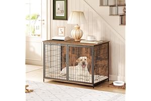 MAHANCRIS Dog Crate Furniture with Cushion, Wooden Dog Kennel with Double Doors, Heavy Duty Dog Cage for Small/Medium/Large Dogs, Indoor Dog House End Table, 39.4" L, Rustic Brown DCHR10701