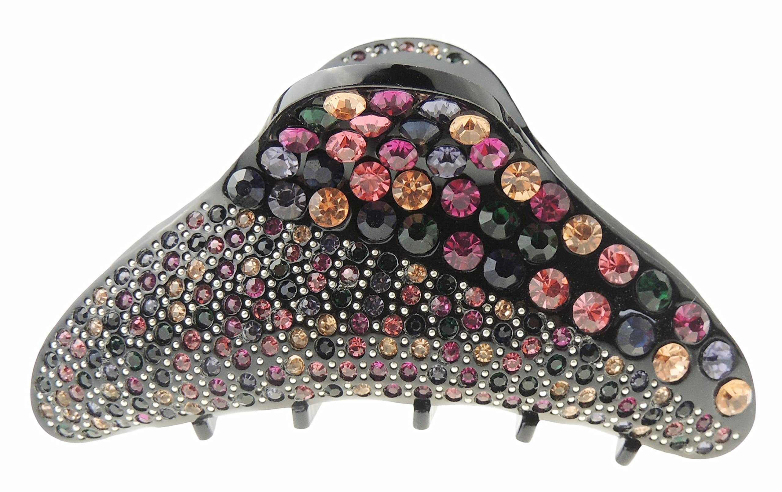 Extra Sparkly Women Girls Crystal Diamante Rhinestone Gems Wave Jaw Clip Octopus Clamp Grip Bridal Wedding Party Fine Thin Medium Short Styling Hair Butterfly Claw Triangle Round Oval (Black Multi)