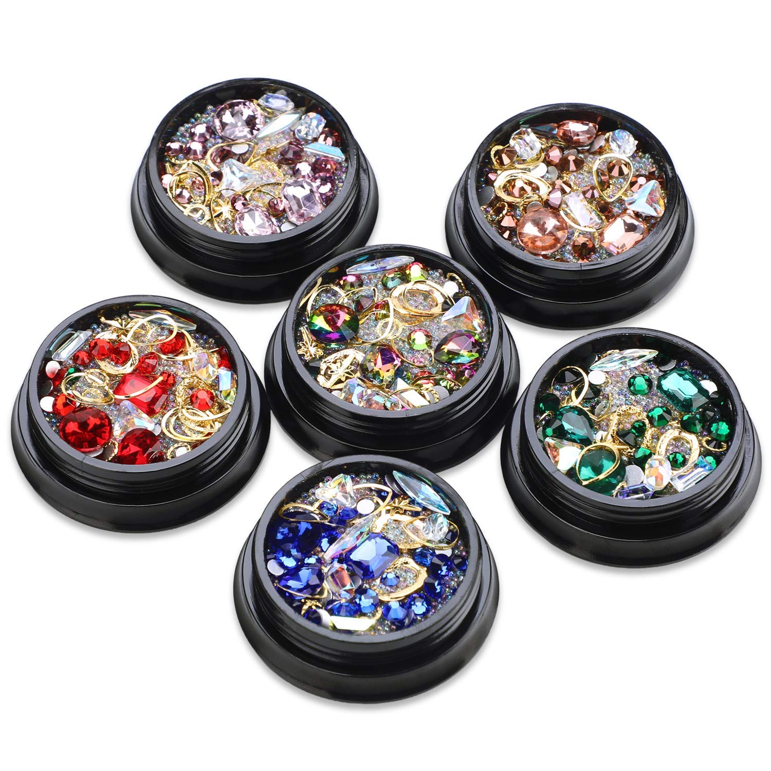 Mwoot Rhinestones for Nails Art Craft, 6 Boxes Mixed Crystals Gemstones Beads for DIY Nails Art