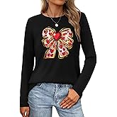 Valentines Shirts for Women Love Heart Shirts Coquette Bow Shirt Valentines Day Long Sleeve Tops