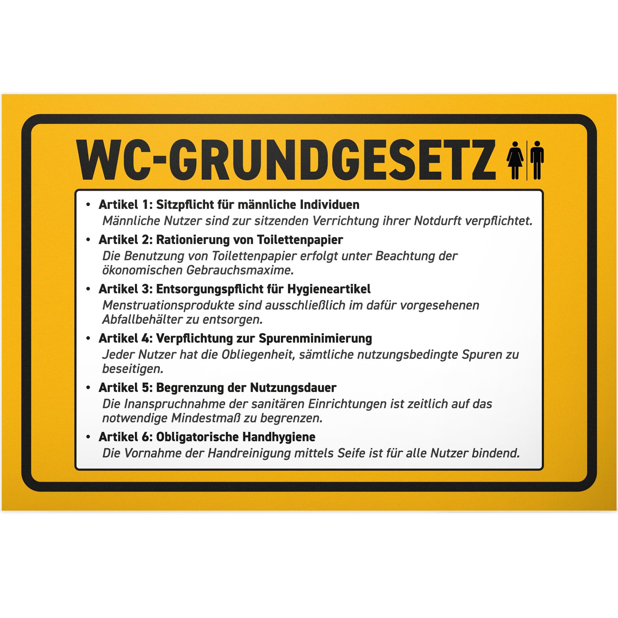 DankeDir! WC Grundgesetz - Plastic Sign 30 x 20 cm - Funny Door Sign Men's Decorative Wall Guest Toilet Guest Toilet - Toilet Sign Toilet Funny Toilet Sign for Hanging Toilet Sign