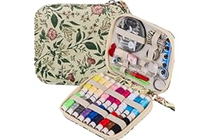 BOBODE Arts Craft Printing Sewing Kit Floral Pattern Small Sewing Set,Professional Travel Sewing Kit with 18 Colors Sewing Thread, Basic Sewing Supplies Accessory for Emergency, Home Beginners
