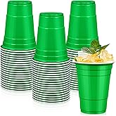 LANLISA 50 Green Plastic Cups, 16 oz Disposable Cups, Drinking Cups For Birthday Party, St Patricks Day, Christmas