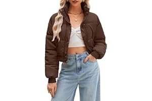 URMOSS Women's Cropped Puffer Jacket Long Sleeve Puffy Coat Winter Lightweight Quilted Padded Outwear with Pockets