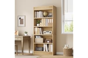Garvee 5-Tier Wooden Bookshelf 71 Inch Tall, Large Capacity Rustic Bookcase with Fluted Design, Sturdy MDF Shelves, Display S