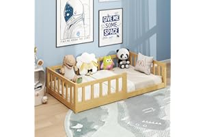 DoCred Toddler Bed - Toddler Floor Bed, Kid Bed Frame with Removable Guard Rails, Kids Bed for Ages 2-7 Years, No Mattress, K