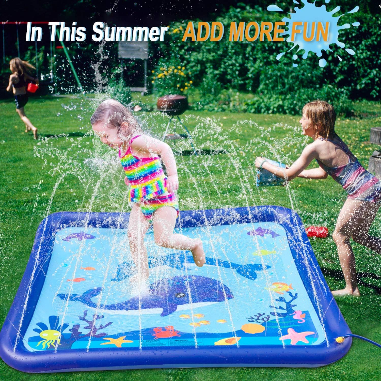 GiftInTheBox Kids Sprinkler & Splash Play Mat 68" Sprinkler for Kids Outdoor Water Toys Fun for Toddlers Boys Girls Children Outdoor Party Sprinkler Toy Splash Pad: Toys & Games