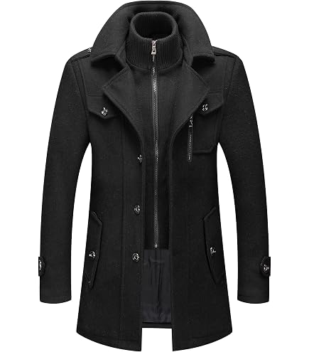 CHARTOU Men's Stylish Scarf Single breasted Wool Walker Coat Thick