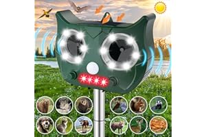 HOMEDA Solar Ultrasonic Animal Repeller, Outdoor Solar-Powered Animal Repellent Waterproof Cat Dog Deterrent Ultrasonic Bird Repeller with Motion Sensor, Repelling Rabbit,Raccoon,Squirrels Garden Yard Farm