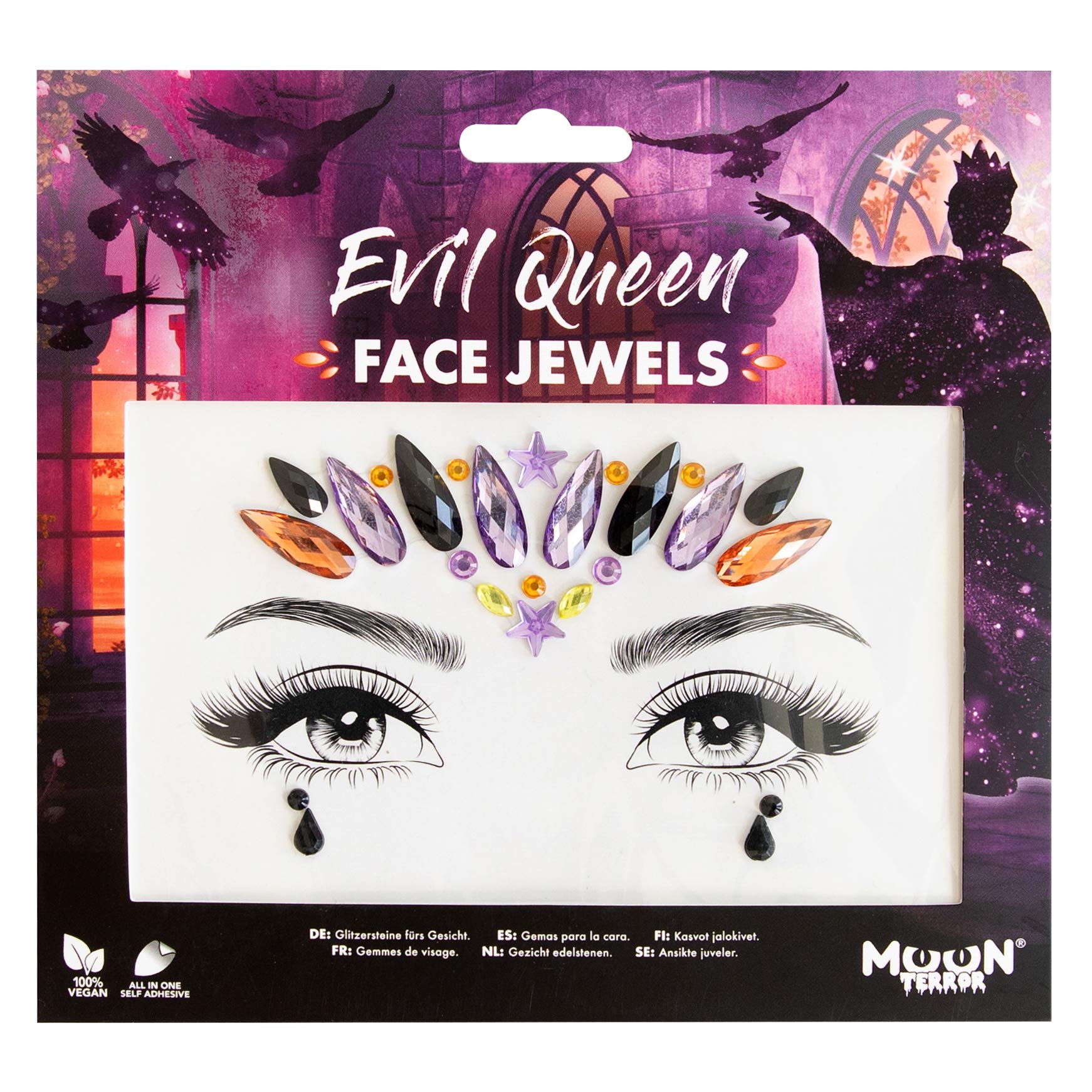 Face Jewels by Moon Terror | Evil Queen | Festival Face Body Gems, SFX Make up, Crystal Make up Eye Glitter Stickers, Temporary Tattoo Jewels, Special Effects Make up