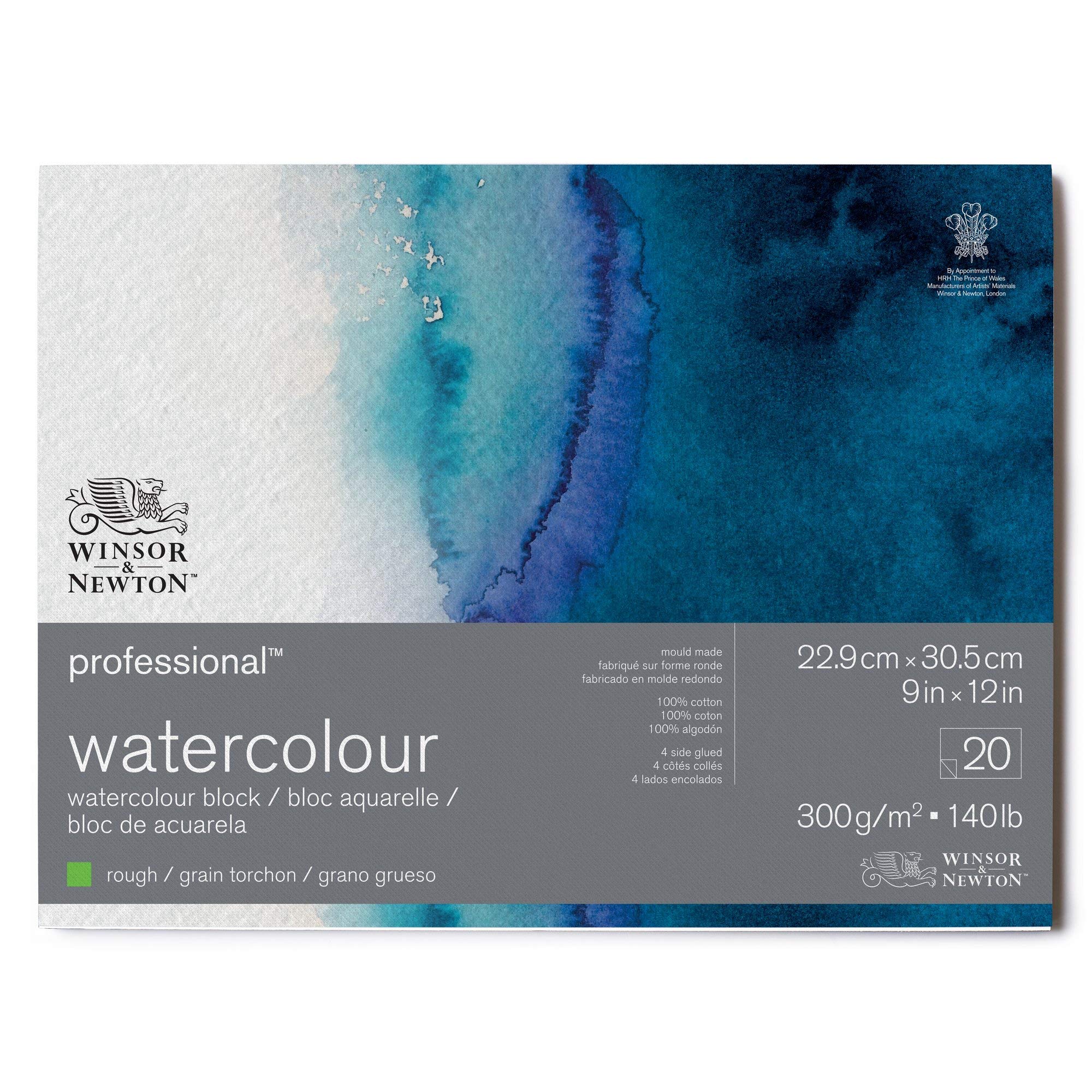 Winsor & Newton Watercolour Paper, 100% Cotton, Bright Natural White, 22,9 x 30,5cm-20 Blatt im Block, 300g/m²