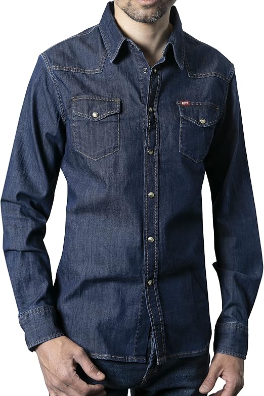 Camicia Manica Lunga, Carrera, Tessuto Denim, Blu Chiaro, Due Taschini - Foto 3