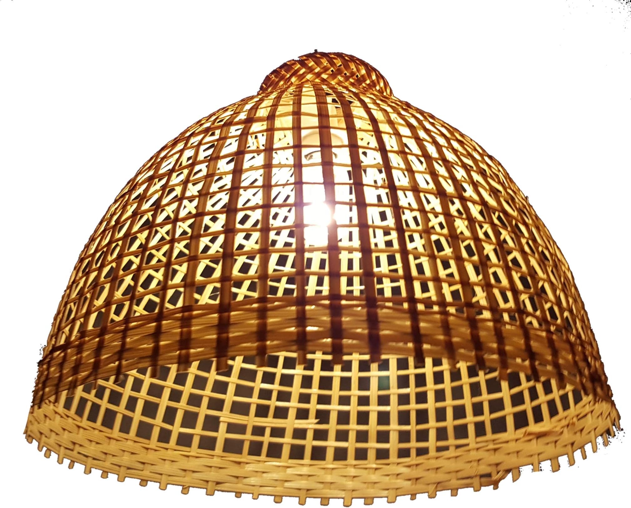 Exotic Decor Bell lamp Shade Hand Woven 100% Bamboo Hanging and Standing Light Cover Made in Thailand 1.5inch Diameter Fitting Size - W20cm x L20cm x H16cm Light Brown Asain Ceiling Decor