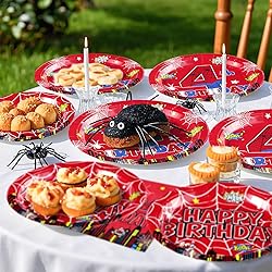 Grencian 96Pcs Spider 4th Birthday Party Supplies
