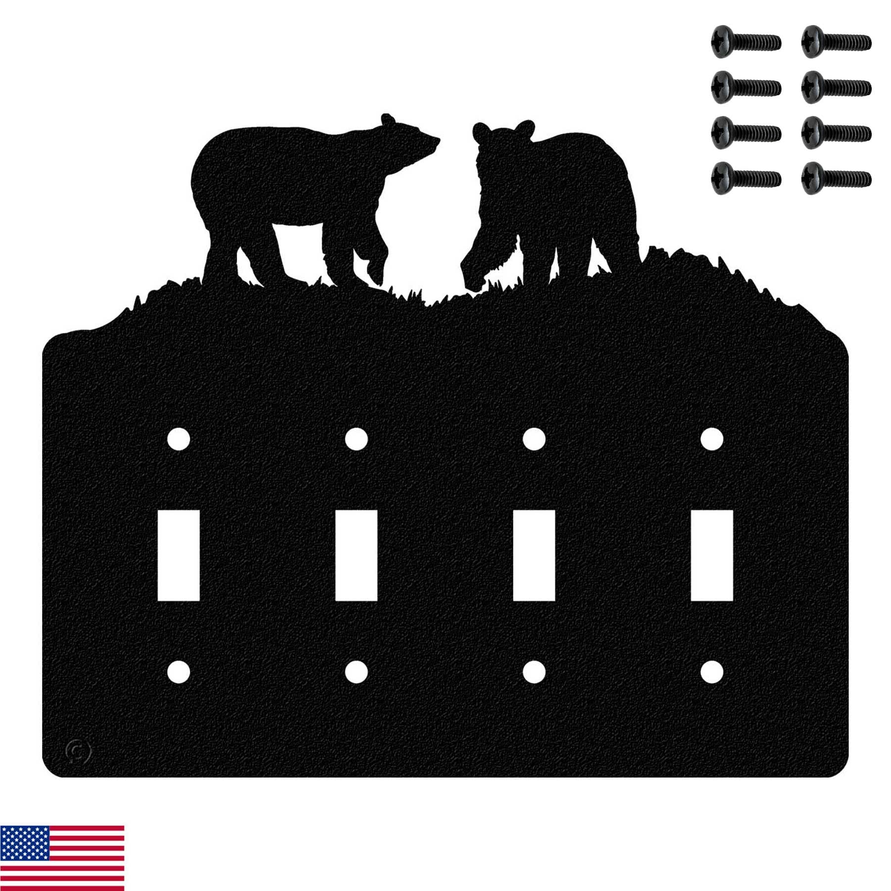 Bear Quadruple Toggle Light Switch Cover Wall Plate, Black