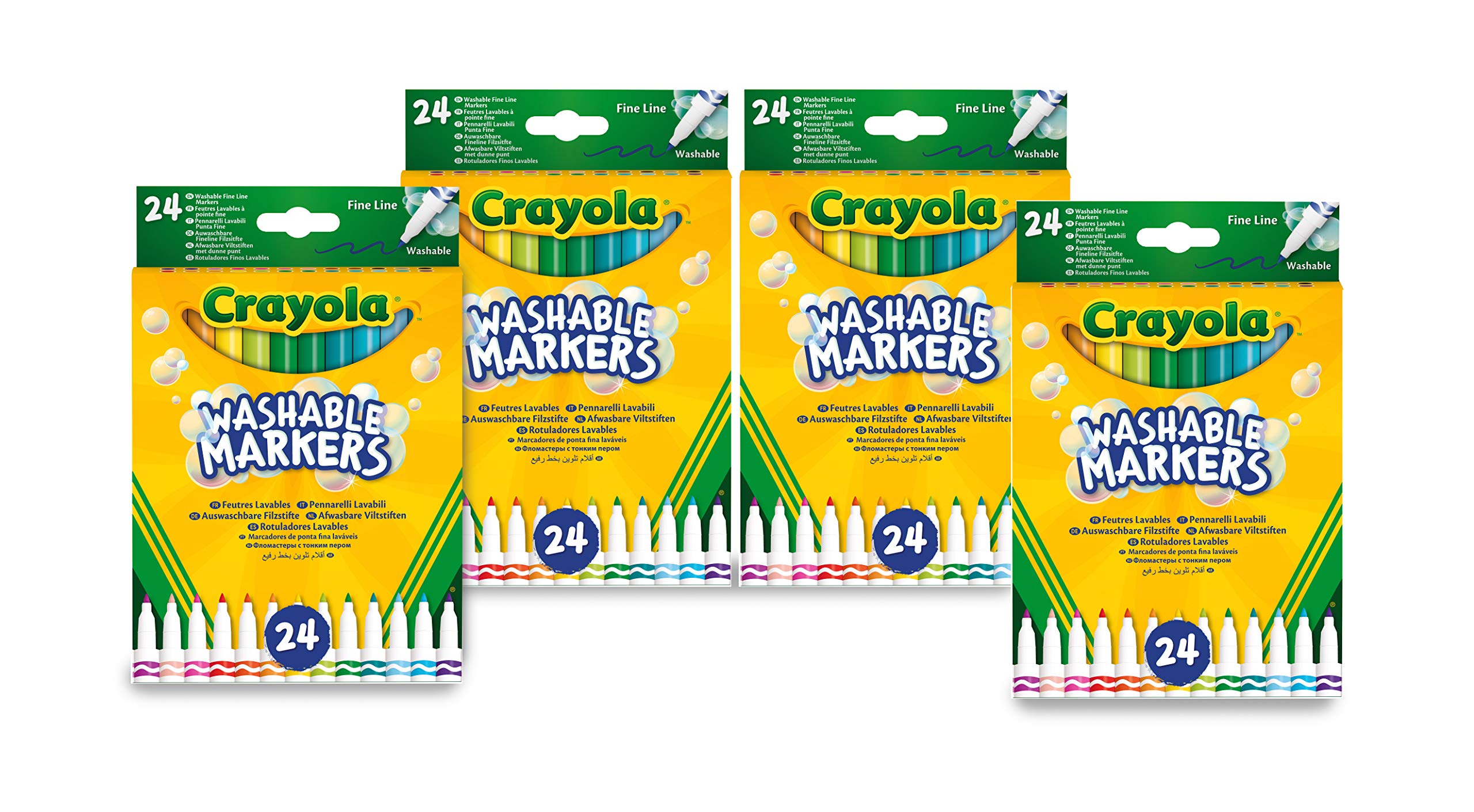 CRAYOLA - 4 packs of 24 fine tip felt tip pens, washable, for school and leisure, multicoloured, 7462
