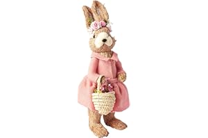 WORTH IMPORTS 17" Standing Bunny in Dress with Basket Figurine, Pink,Biage