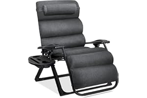 Best Choice Products Oversized Zero Gravity Chair, Folding Outdoor Patio Recliner, XL Anti Gravity Lounger w/Removable Cushion, Cup Holder, Side Tray, 350lb Capacity - Fossil Gray