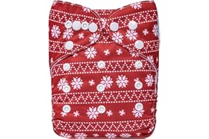 Babygoal Christmas Cloth Diaper with Insert, Unisex, Size Large, 1 Count, 8-33lbs, Reusable, Waterproof, Christmas Pattern