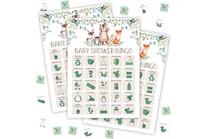 tranfvging Baby Shower Bingo Game for Adults, Baby Shower Party Bingo Game Set, Woodland Games Cards, Gender Reveal Favors for Family Friends, Large Group Games Decor & Supplies -22