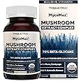 MycoMax Mushroom Complex - 70% Beta Glucans, Max Potency Mushroom Supplement, US Grown + Ultrasonic Extraction - Lions Mane, Cordyceps, Reishi & More - Cognition, Immunity, Energy - 60 capsules