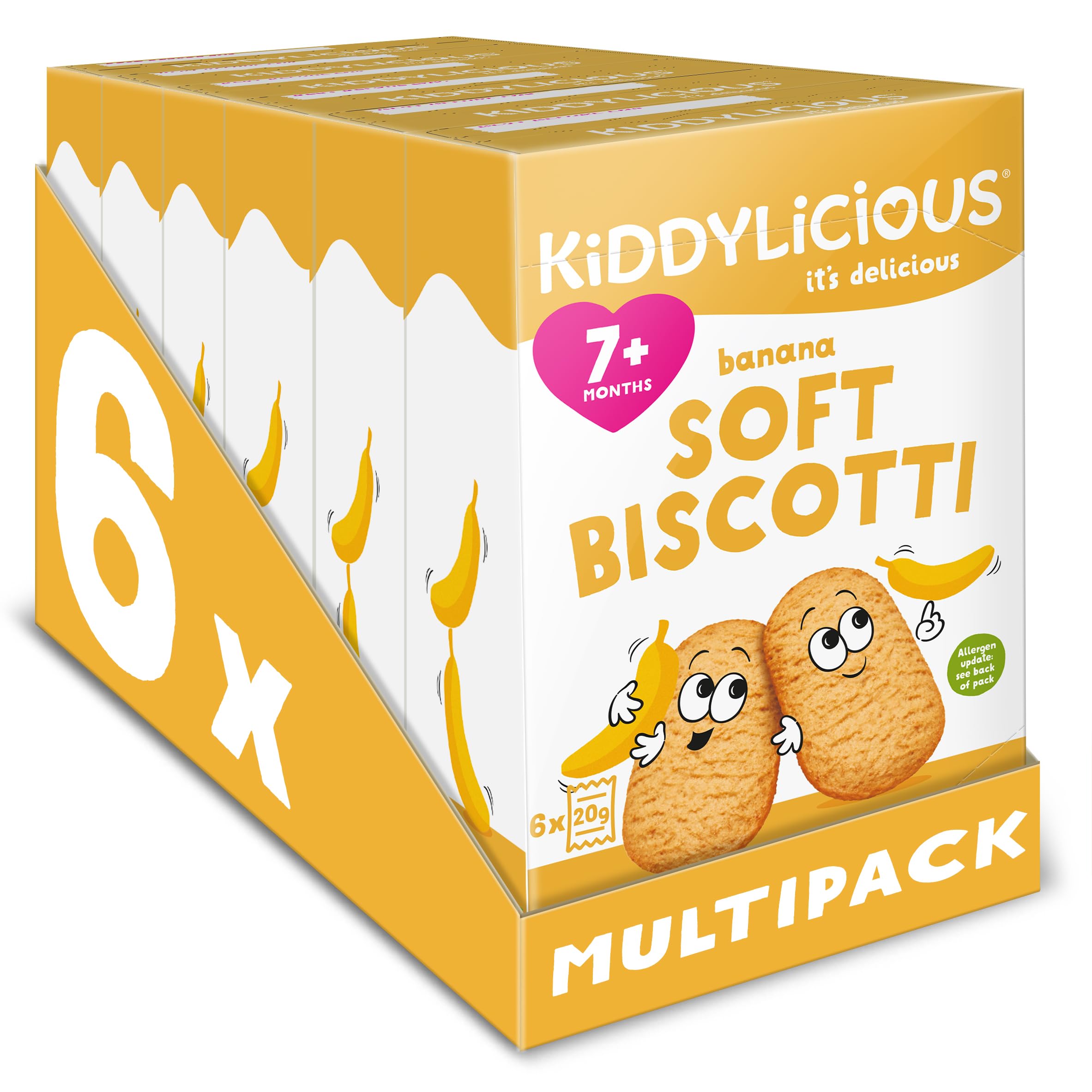 Kiddylicious Banana Biscotti - Yummy Baked Snacks for Kids - Suitable for 7+ Months - 36 Packs (6x6)