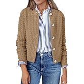 Zeagoo Women's 2026 Cardigan Sweaters Button Down Crew Neck Open Front Long Sleeve Knit Cropped Jackets