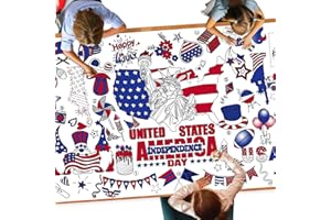 DDMY 4th of July Independence Day Giant Colouring Poster, 72 x 35.5 Inch 4th of July Coloring Tablecloth 4th of July Decorations Patriotic Education Poster for Classroom/School/Kids Party Table Cover