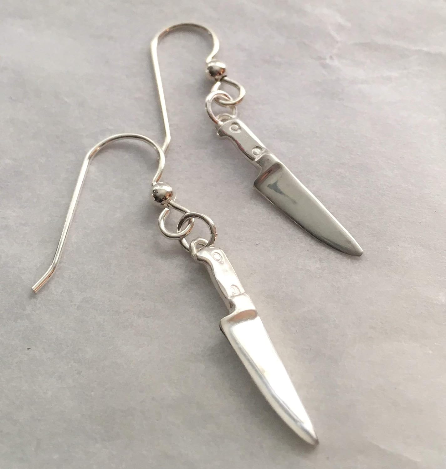 Chef Knife Dangle Earrings in Sterling Silver Handmade