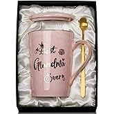 Gifts for Grandma - Best Grandma Ever Mug, Unique Christmas Birthday Gifts for New Grandmas from Granddaughter Grandson - 14Oz Pink Marble Ceramic Coffee Mugs Print with Gold - Lid Spoon Card, Box