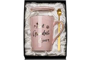 DOUBLEWHALE Grandma Gifts - Mothers Day Gifts for Grandma - Best Grandma Ever Mug - Unique Birthday Gifts Ideas for Grandma, Grandmother - Marble Ceramic Grandma Coffee Mug Print with Gold 14oz Pink