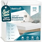 PlushDeluxe Mattress Encasement 100% Waterproof, King, Soft Cotton Terry | Zippered Waterproof, Bedbug Proof, Breathable, 6-Sided Protection, Washable, Noiseless - Hypoallergenic, 76x80" 12-15" Depth