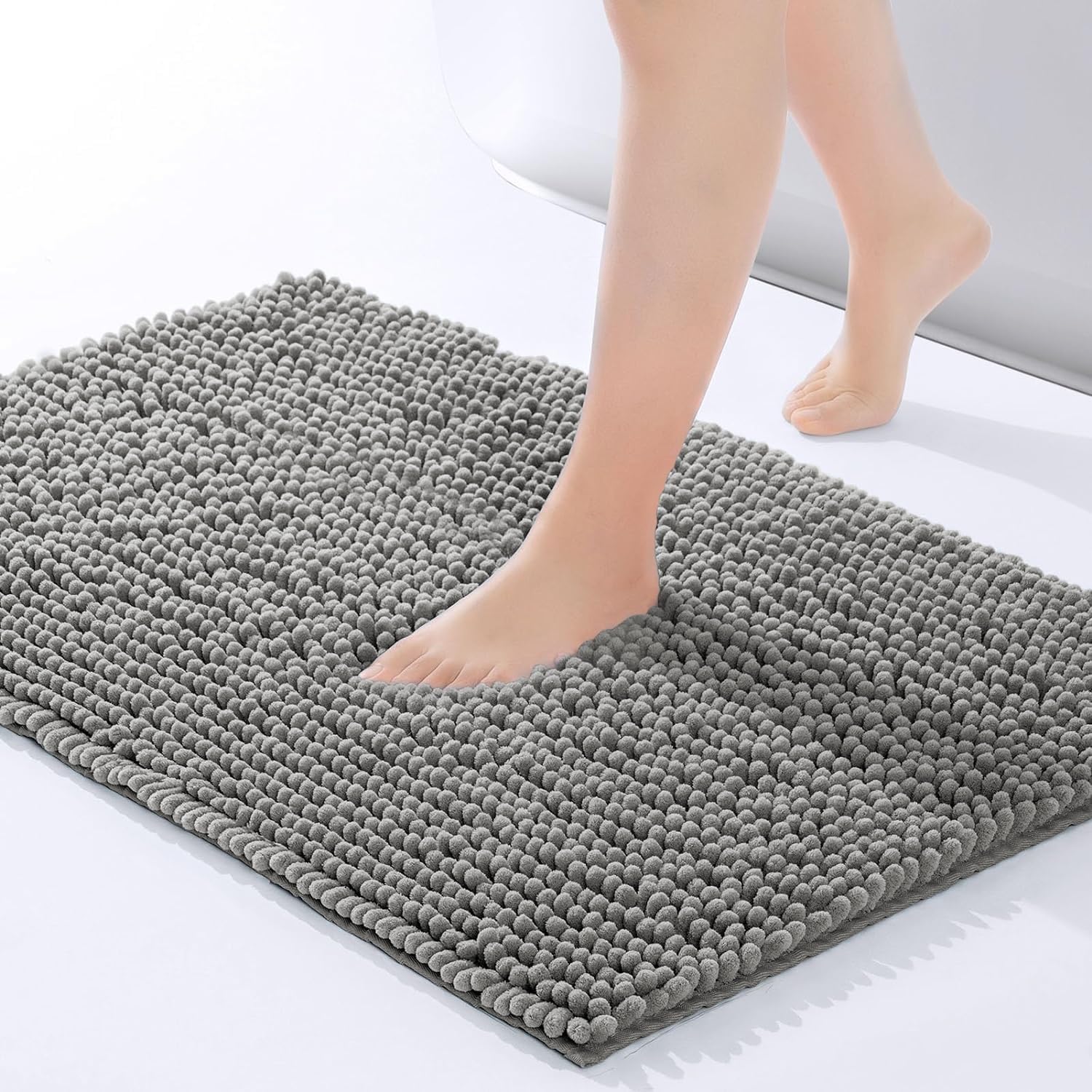 Moonlight Bedding Dark Grey Bath Mat Non Slip Anti Mould - Chenille Shower Mat 50 x 80 cm Super Absorbent Bathroom Mat Machine Washable Extra Soft Fluffy Bathmat