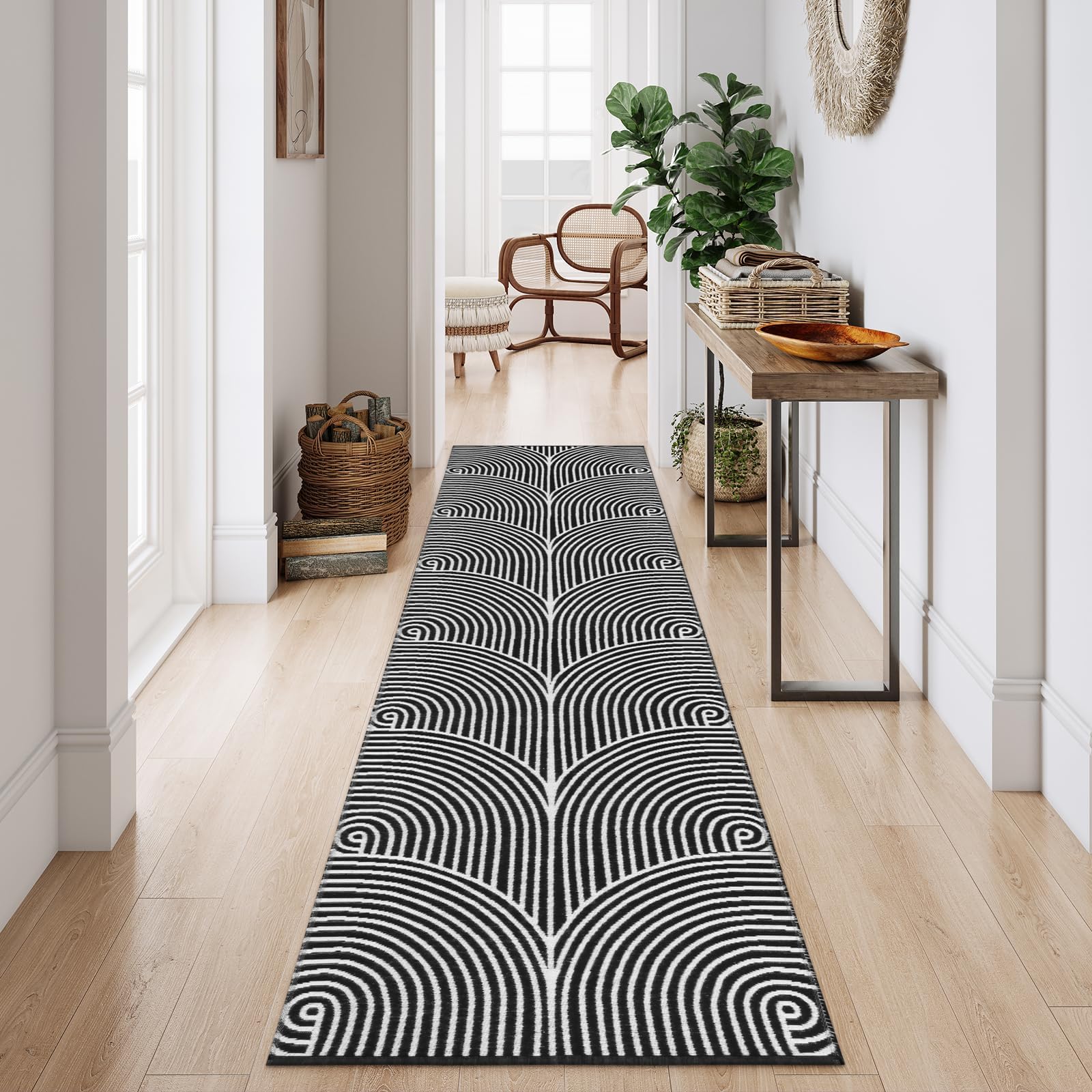 Photo 1 of Tiffasea Long Hallway Runner Rug 2.6'x10' Washable Rugs Modern Reversible Black Kitchen Runner Cotton Hand-Woven Indoor Entryway Rug Carpet Runners for Bathroom Bedroom Laundry Room