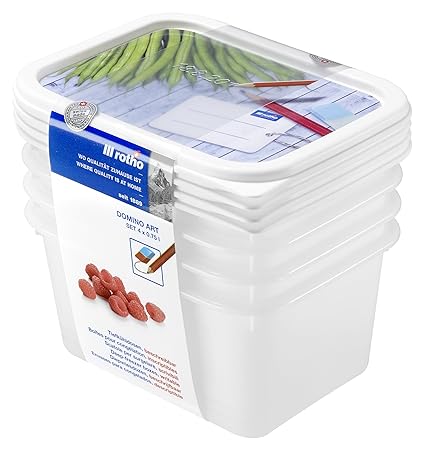 Rotho Domino 4er Set Vorratsdosen, Kunststoff (BPA-frei), weiss mit beschreibarem Deckel, 4 x 0.75 Liter (15,7 x 11,8 x 8 cm)