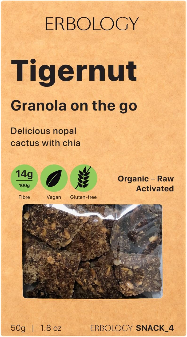 Organic Gluten-free Granola (12 x 1.8 oz Pack) with Tigernut and Nopal - Gut-friendly - Raw - Vegan - Sprouted - Non-GMO