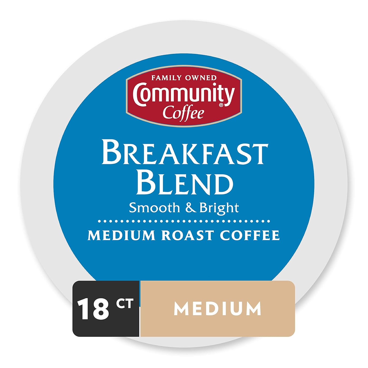 Community Coffee Breakfast Blend Medium Roast Single Serve, 18 Ct Box, Compatible with Keurig 2.0 K Cup Brewers, Full Body Bold Taste, 100% Arabica Coffee Beans