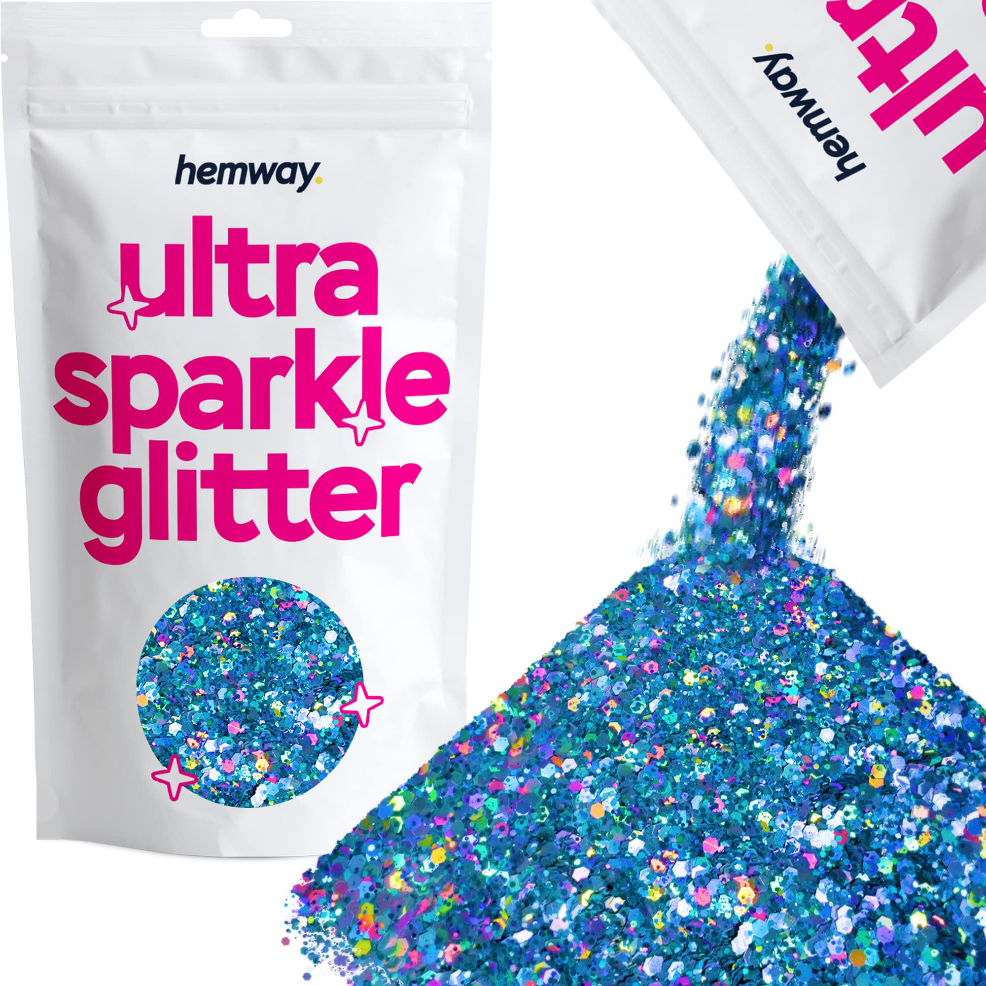 Hemway Ultra Sparkle Glitter Silver Blue Ice Holographic Mix 100g Mixed | Glitter for Arts & Craft, Makeup, Nail Art, Crafting, Card Making, Sparkle Decoration