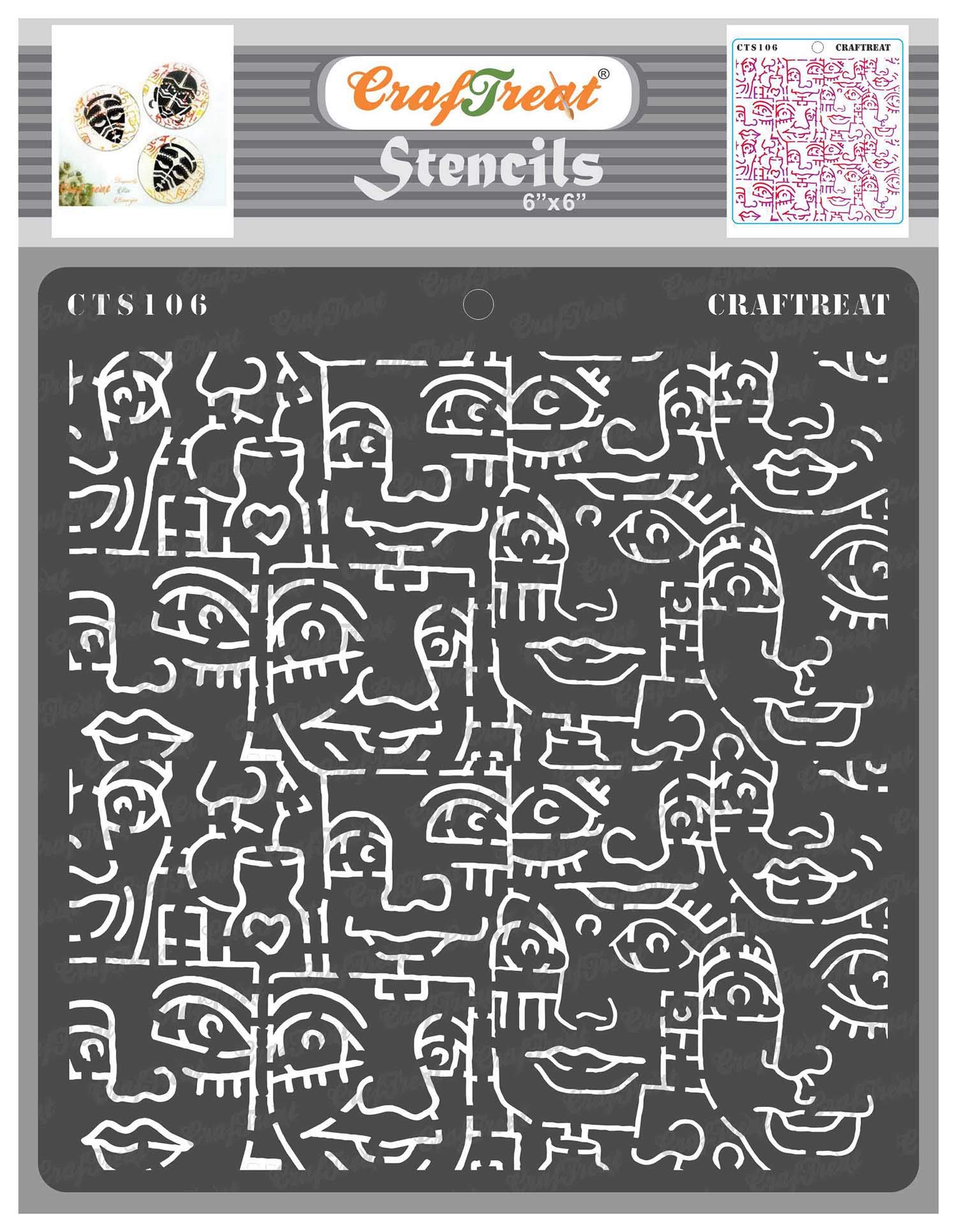 CrafTreat African Tribal Stencils for Crafts Reusable Vintage - Tribal Faces Background - Size: 6X6 Inches - Tribal Pattern Stencil for Furniture Painting - African Stencils for Painting on Concrete